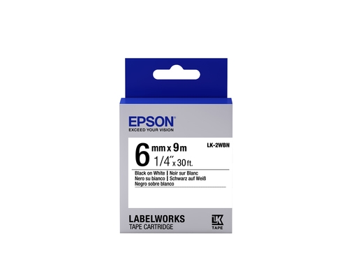 Epson LabelWorks LK-2WBN - Black on white - Roll (0.6 cm x 9 m) 1 roll(s) label tape - for LabelWorks LW-1000, LW-300, LW-400, LW-600, LW-700, LW-900, LW-K400, LW-Z700, LW-Z900 — image 1