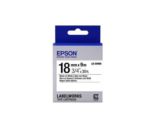 Epson LabelWorks LK-5WBN - Black on white - Roll (1.8 cm x 9 m) 1 roll(s) label tape - for LabelWorks LW-1000, LW-400, LW-600, LW-700, LW-900, LW-K400, LW-Z700, LW-Z900 — image 1