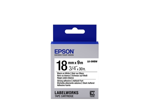 Epson LabelWorks LK-5WBW - Strong adhesive - black on white - Roll (1.8 cm x 9 m) 1 roll(s) label tape - for LabelWorks LW-1000, LW-400, LW-600, LW-700, LW-900, LW-K400, LW-Z700, LW-Z900 — image 1