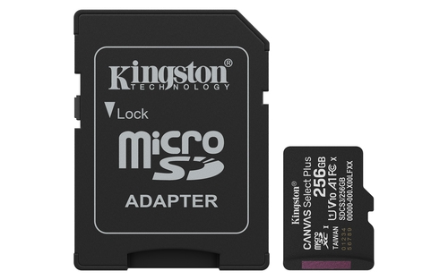 Kingston Canvas Select Plus - Flash memory card (SD adapter included) - 256 GB - A1 / Video Class V10 / UHS-I U1 / Class10 - microSDXC UHS-I — image 1