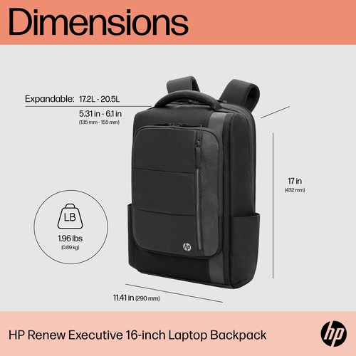 HP Renew Executive - Notebook carrying backpack - 16.1" - black - for HP 250 G9 Notebook, Fortis 11 G9 Q Chromebook, ZBook Fury 16 G10 Mobile Workstation