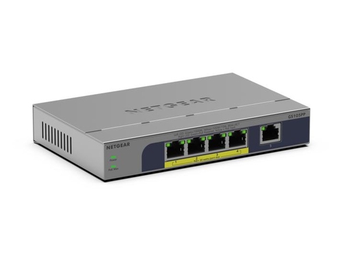 NETGEAR GS105PP - Switch - unmanaged - 1 x 10/100/1000 + 4 x 10/100/1000 (PoE+) - desktop, wall-mountable - PoE+ (83 W) — image 1
