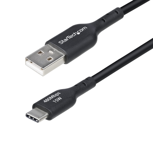 StarTech.com 1ft (30cm) USB-A to USB-C Charging Cable, Charger Cord - USB cable - USB (M) to 24 pin USB-C (M) - USB 2.0 - 3 A - 30 cm - charge and sync, halogen-free, USB Fast Charge (15W), passive - black — image 1