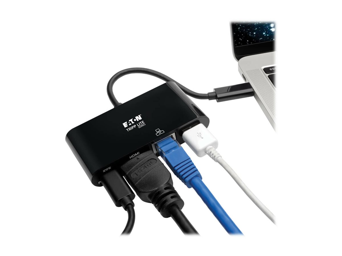 Eaton Tripp Lite Series USB C to HDMI Multiport Video Adapter Converter w/ USB-A Hub, USB-C PD Charging, Gigabit Ethernet Port, USB Type C to HDMI, USB Type-C