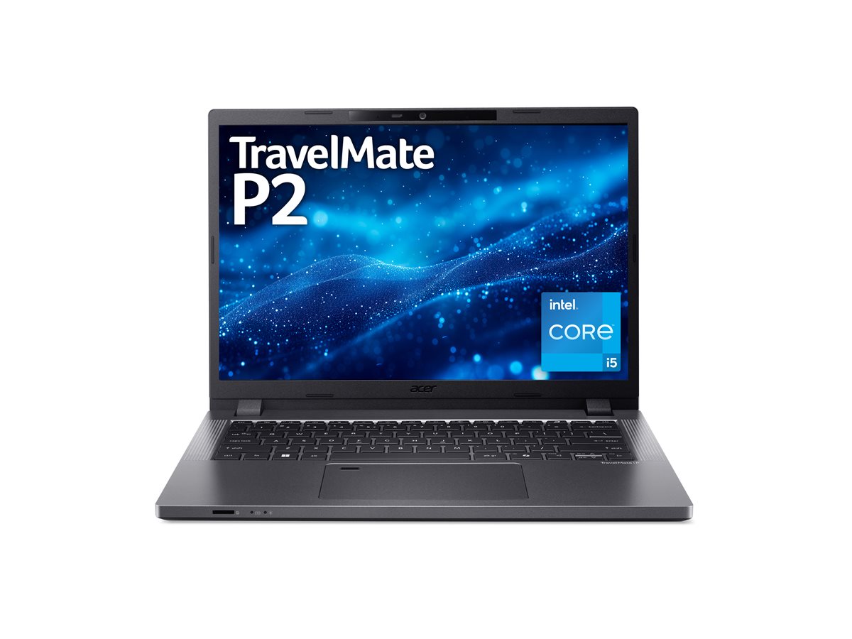 Acer TravelMate P2 14 TMP214-55-G2-TCO - 180-degree hinge design - Intel Core i5 - 1335U / up to 4.6 GHz - Win 11 Pro - Intel Iris Xe Graphics - 8 GB RAM - 256 GB SSD NVMe - 14" IPS 1920 x 1200 - Gigabit Ethernet - Wi-Fi 6E, Bluetooth - steel grey - kbd: UK
