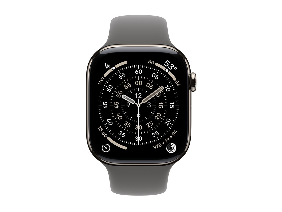 Apple Watch Series 11 GPS + Cellular 46mm Natural Titanium Case with Stone Grey Sport Band - M/L — image 1