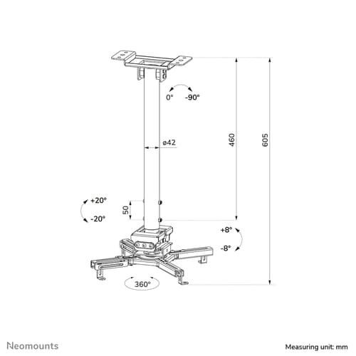 Neomounts CL25-540WH1 - Mounting kit (ceiling mount) - full-motion - for projector - easy-install, height 60.5 - 90.5 cm - steel - white — view 18
