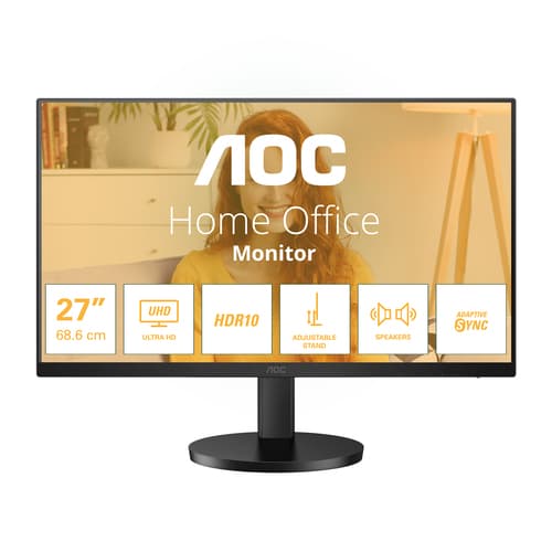 AOC U27B3AF - LED monitor - 27" - 3840 x 2160 4K UHD (2160p) @ 60 Hz - IPS - 350 cd/m� - 1000:1 - HDR10 - 4 ms - 2xHDMI, DisplayPort - speakers - black
