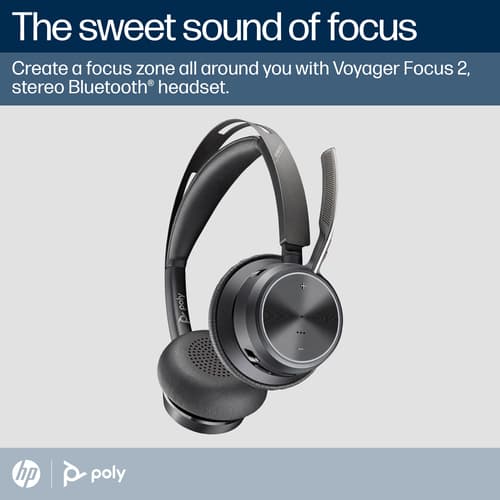 Poly Voyager Focus 2 - Headset - on-ear - Bluetooth - wireless - active noise cancelling - USB-C via Bluetooth adapter - black - Zoom Certified, Certified for Microsoft Teams — view 3