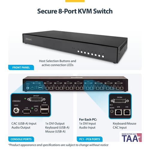 StarTech.com - KVM switch - secure - 8 x KVM port(s) - 1 local user - desktop - TAA Compliant — view 5
