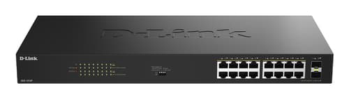D-Link DGS 1018P - Switch - unmanaged - 16 x 10/100/1000 (PoE) + 2 x combo Gigabit SFP - rack-mountable, desktop - PoE (240 W)