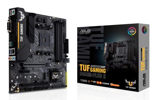 ASUS TUF GAMING B450M-PLUS II - Motherboard - micro ATX - Socket AM4 - AMD B450 Chipset - USB-C Gen1, USB 3.2 Gen 1, USB 3.2 Gen 2 - Gigabit LAN - onboard graphics (CPU required) - HD Audio (8-channel) — view 1