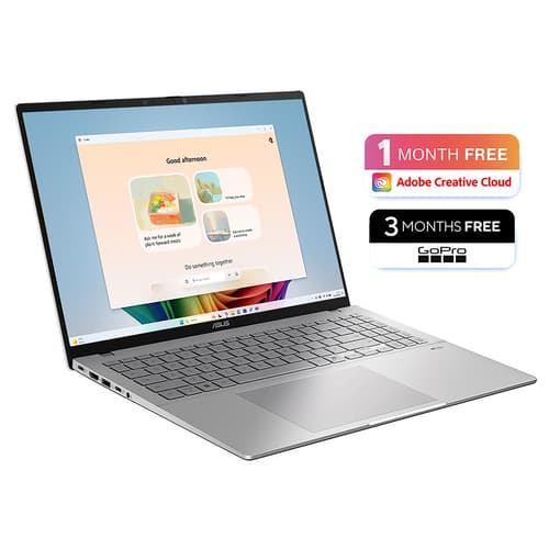 ASUS Vivobook S 16 S3607QA-PL004W - Snapdragon X - X1-26-100 / up to 2.9 GHz - Win 11 Home - Qualcomm Adreno - 16 GB RAM - 512 GB SSD NVMe - 16" 1920 x 1200 @ 144 Hz - Wi-Fi 6E, Bluetooth - cool silver — view 3