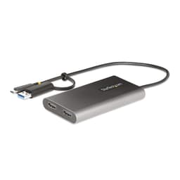 StarTech.com USB-C to Dual-HDMI Adapter, USB-C or A to 2x HDMI, 4K 60Hz, 100W PD Pass-Through, 1ft (30cm) Built-in Cable, External Video Graphics Adapter - USB to HDMI Multi-Monitor Converter for Laptop (109B-USBC-HDMI) - Adapter - TAA Compliant - USB Type A, 24 pin USB-C male to 2 x 19 pin HDMI Type A, 24 pin USB-C female - 30 cm - grey - 4K support, active