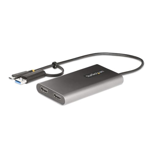 StarTech.com USB-C to Dual-HDMI Adapter, USB-C or A to 2x HDMI, 4K 60Hz, 100W PD Pass-Through, 1ft (30cm) Built-in Cable, External Video Graphics Adapter - USB to HDMI Multi-Monitor Converter for Laptop (109B-USBC-HDMI) - Adapter - TAA Compliant - USB Type A, 24 pin USB-C male to 2 x 19 pin HDMI Type A, 24 pin USB-C female - 30 cm - grey - 4K support, active