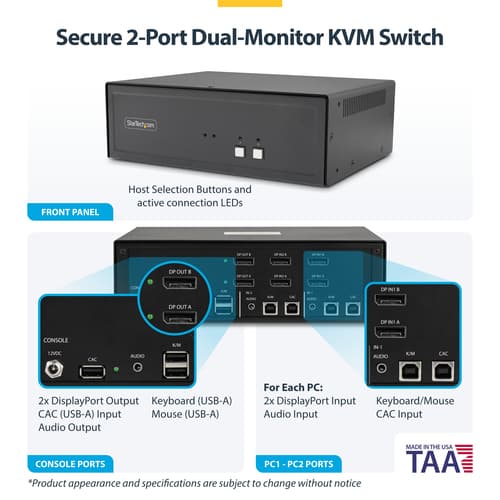 StarTech.com - KVM switch - secure - 2 x KVM port(s) - 1 local user - desktop - TAA Compliant — view 5