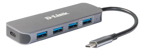 D-Link DUB-2340 - Hub - 4 x SuperSpeed USB 3.0 + 1 x USB-C (power delivery) - desktop — view 1