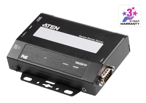 ATEN SN3401P - Device server - with PoE - 1 ports - RS-232, RS-422, RS-485, 100Mb LAN - desktop / wall / DIN rail mountable — view 1
