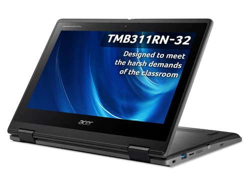 Acer TravelMate Spin B3 TMB311RN-32 - Flip design - Intel Celeron - N5100 / up to 2.8 GHz - Win 11 Pro Education - UHD Graphics - 4 GB RAM - 128 GB eMMC - 11.6" IPS touchscreen 1920 x 1080 (Full HD) - Gigabit Ethernet - Wi-Fi 6 - shale black - kbd: UK — view 3