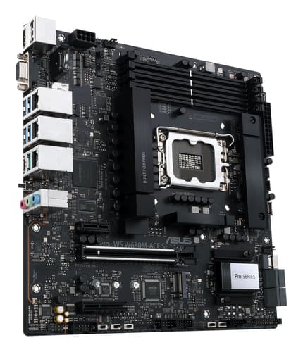 ASUS PRO WS W680M-ACE SE - Motherboard - micro ATX - LGA1700 Socket - W680 Chipset - USB 3.2 Gen 1, USB 3.2 Gen 2, USB-C 3.2 Gen2, USB-C 3.2 Gen 2x2 - Gigabit LAN, 2 x 2.5 Gigabit LAN - onboard graphics - HD Audio (8-channel) — view 4