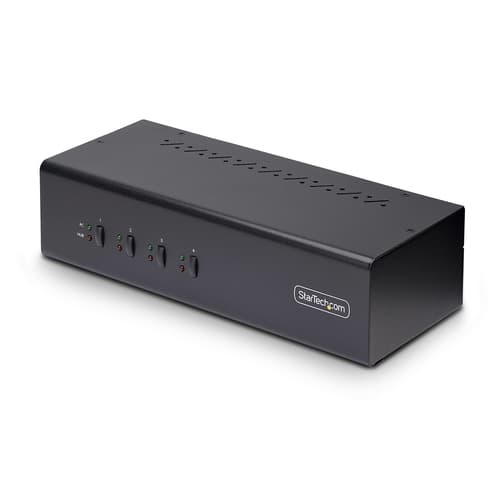 StarTech.com 4-Port Dual-Monitor DisplayPort KVM Switch, 4K 60Hz, 2x USB 5Gbps Hub Ports, 2x USB 2.0 HID Ports, Hotkey and Push-Button Switching, TAA Compliant - 3.5mm Audio, HDCP (P4DD46A2-KVM-SWITCH) - KVM / audio switch - 4 x KVM / audio / USB - 1 local user - desktop - TAA Compliant