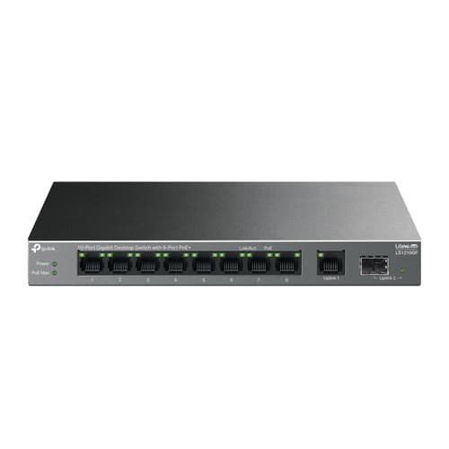 TP-Link LiteWave LS1210GP V1 - Switch - 8 x 10/100/1000 (PoE+) + 1 x 10/100/1000 + 1 x Gigabit SFP - desktop, wall-mountable - PoE+ (61 W)