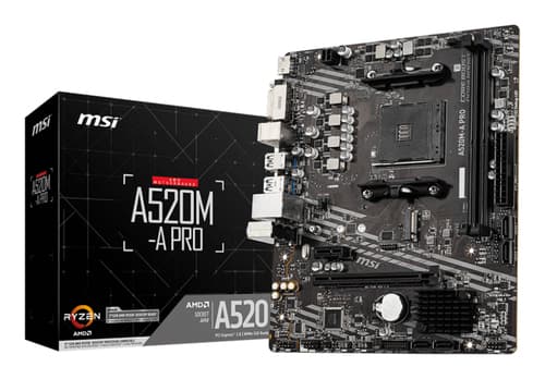 MSI A520M-A PRO, AMD, Socket AM4, AMD Ryzen 3000 Series, DDR4-SDRAM, 64 GB, DIMM