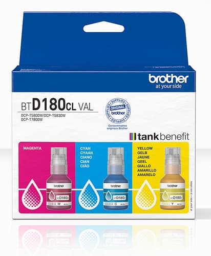 Brother BTD180CL Multipack - 3-pack - yellow, cyan, magenta - original - hanging box - ink refill - for Brother DCP-T580DW, DCP-T780DW