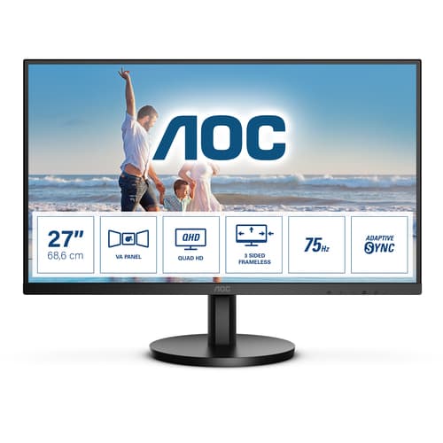 AOC Q27B3MA - B3 Series - LED monitor - 27" - 2560 x 1440 QHD @ 75 Hz - VA - 250 cd/m� - 4000:1 - 4 ms - HDMI, DisplayPort - speakers - black