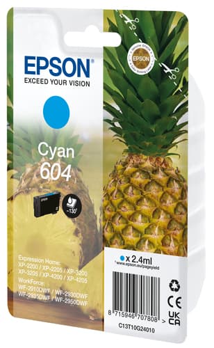 Epson 604 - 2.4 ml - cyan - original - blister with RF/acoustic alarm - ink cartridge - for Expression Home XP-2200, 2205, 3200, 3205, 4200, 4205, WorkForce WF-2910, 2930, 2935, 2950