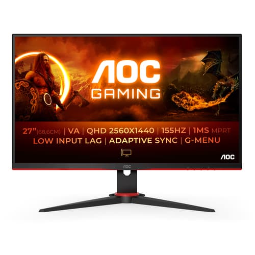 AOC Gaming Q27G2E/BK - G2 Series - LED monitor - gaming - 27" - 2560 x 1440 QHD @ 155 Hz - VA - 250 cd/m� - 3000:1 - 1 ms - 2xHDMI, DisplayPort - black, red