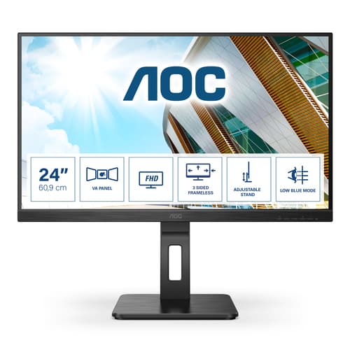 AOC Pro-line 24P2QM - P2 Series - LED monitor - 24" (23.8" viewable) - 1920 x 1080 Full HD (1080p) @ 75 Hz - VA - 300 cd/m� - 3000:1 - 4 ms - HDMI, DVI, DisplayPort, VGA - speakers - black