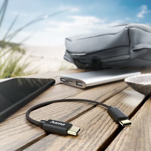 Hama Charging Cable, USB-C - USB-C, 0.2m, Nylon, Black — view 3