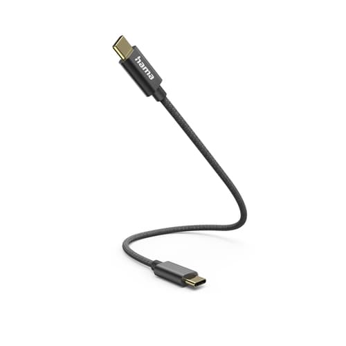 Hama Charging Cable, USB-C - USB-C, 0.2m, Nylon, Black