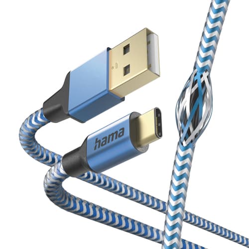 Hama Reflective Charging Cable, USB-A - USB-C, 1.5m, Nylon, Blue — view 6