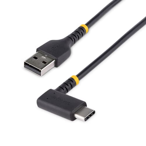 StarTech.com 3ft (1m) USB A to C Charging Cable Right Angle, Heavy Duty Fast Charge USB-C Cable, USB 2.0 A to Type-C, Durable and Rugged Aramid Fiber, 3A, S20/iPad/Pixel - High Quality USB Charging Cord (R2ACR-1M-USB-CABLE) - USB cable - USB (M) straight to 24 pin USB-C (M) right-angled - USB 2.0 - 3 A - 1 m - black