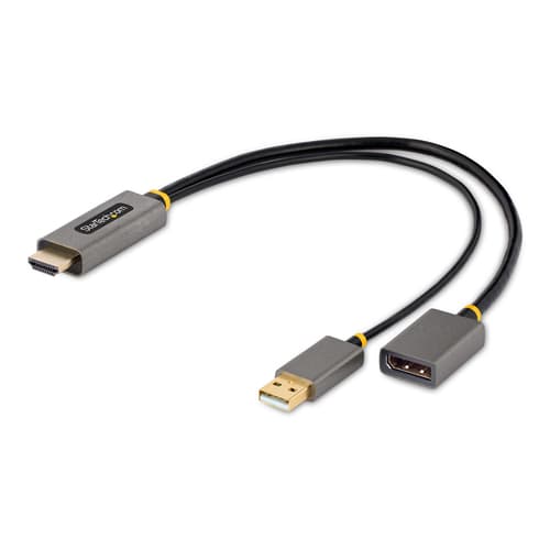 StarTech.com 1ft (30cm) HDMI to DisplayPort Adapter, Active 4K 60Hz HDMI Source to DP Monitor Adapter Cable, USB Bus Powered, HDMI 2.0 to DisplayPort Converter for Laptops/PC - Supports HDR and Ultrawide Displays (128-HDMI-DISPLAYPORT) - Adapter cable - HDMI, USB (power only) male to DisplayPort female - 30 cm - grey, black - 4K60Hz (3840 x 2160) support, active, one directional
