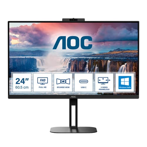 AOC Value-line 24V5CW/BK - V5 series - LED monitor - 24" (23.8" viewable) - 1920 x 1080 Full HD (1080p) @ 75 Hz - IPS - 300 cd/m� - 1000:1 - 4 ms - HDMI, DisplayPort, USB-C - speakers - black