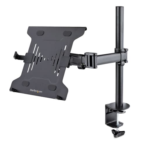 StarTech.com Laptop Desk Mount, Monitor and Laptop Mount for Desk, Displays 34in (8kg/17.6lb) & Laptops (4.5kg/9.9lbs), Adjustable & Articulating VESA Laptop Tray Arm - Desk Monitor Mount - Clamp / Grommet Mount (A-LAPTOP-DESK-MOUNT) - Mounting kit (articulating arm, desk clamp mount, pole, tray) - for monitor / notebook - plastic, steel - black - screen size: 13"-34" - notebook mount
