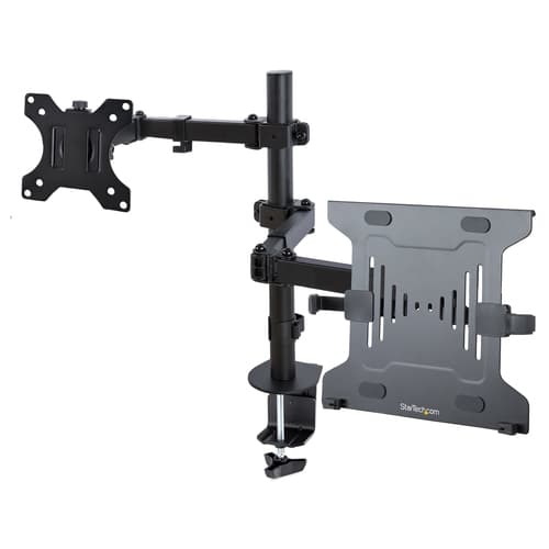 StarTech.com Monitor Arm with VESA Laptop Tray, For a Laptop (4.5kg / 9.9lb) and a Single Display up to 32" (8kg / 17.6lb), Black, Adjustable Desk Laptop Arm Mount, C-clamp/Grommet Mount - VESA Monitor Mount (A2-LAPTOP-DESK-MOUNT) - Mounting kit (notebook tray, monitor arm, notebook tray arm, pole) - for monitor / notebook - steel, plastic - black - screen size: 13"-34" - desktop