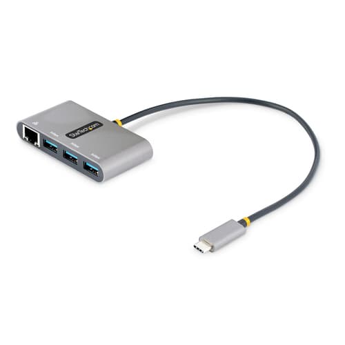 StarTech.com 3-Port USB-C Hub with Ethernet, 3x USB-A Ports, Gigabit Ethernet, USB 3.0 5Gbps, Bus-Powered, USB Type-C Hub w/ GbE and 1ft/30cm Long Cable, Portable USB-C to USB-A Laptop Hub - USB Expansion Hub (HB30C3A1GEA2) - Hub - 3 x SuperSpeed USB 3.0 + 1 x 10/100/1000 - desktop