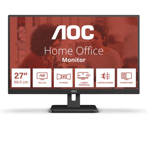 AOC Essential-line 27E3UM/BK - LED monitor - 27" - 1920 x 1080 Full HD (1080p) @ 75 Hz - VA - 300 cd/m� - 3000:1 - 4 ms - 2xHDMI, VGA, DisplayPort - speakers - black