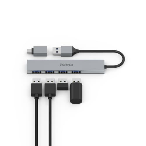 Hama USB Hub, 4 Ports, USB 3.2 Gen 1, 5 Gbit/s, Ultra-Slim, USB-C Adapter, Grey — view 5