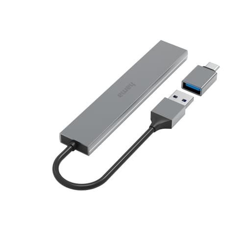 Hama USB Hub, 4 Ports, USB 3.2 Gen 1, 5 Gbit/s, Ultra-Slim, USB-C Adapter, Grey — view 3