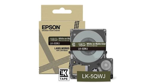 Epson LabelWorks LK-5QWJ - White on matte khaki - Roll (1.8 cm x 8 m) 1 cassette(s) hanging box - tape cartridge - for LabelWorks LW-C410, LW-C610