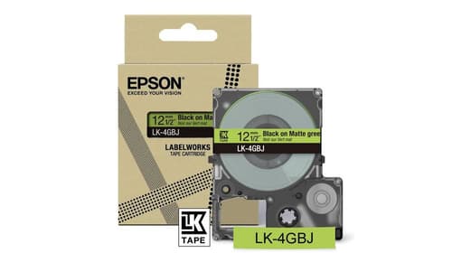 Epson LabelWorks LK-4GBJ - Black on matte green - Roll (1.2 cm x 8 m) 1 cassette(s) hanging box - tape - for LabelWorks LW-C410, LW-C610