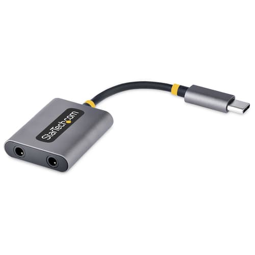StarTech.com USB-C Headphone Splitter, USB Type C Dual Headset Adapter w/Microphone Input, USB C to 3.5mm Adapter/Earphone Dongle, USB C to Audio Jack/Aux Output - Mic and Headset Controls, Built-in 24-bit DAC (USBC-AUDIO-SPLITTER) - Audio splitter - 24 pin USB-C male straight to mini jack female straight - 7 cm - black, space grey
