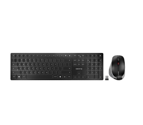CHERRY DW 9500 SLIM - Keyboard and mouse set - wireless - 2.4 GHz, Bluetooth 4.0 - US with Euro symbol - key switch: CHERRY SX - grey, black - plastic free packaging — view 1