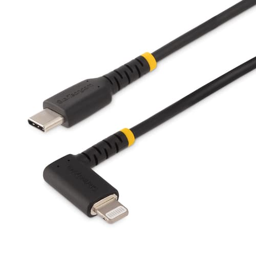 StarTech.com 6ft (2m) Durable USB-C to Lightning Cable - Right-Angled Heavy Duty Aramid Fiber USB Type-C to Lightning Charging/Sync Cord - Apple MFi Certified - Rugged iPhone Lightning Cable - Lightning cable - 24 pin USB-C male to Lightning male - 2 m - black
