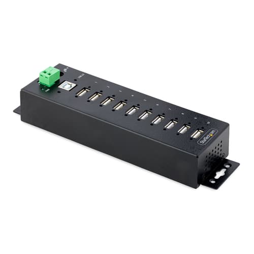 StarTech.com 10-Port Industrial USB 2.0 Hub, Rugged USB Hub w/15kV Air/8kV Contact ESD Level 4 Protection, DIN/Wall/Desk Mountable USB-A Hub, Multiport USB Hub with Locking Ports - Metal Construction (USB210AIND-USB-A-HUB) - Hub - industrial - 10 x USB 2.0 - desktop, DIN rail mountable, wall-mountable - TAA Compliant